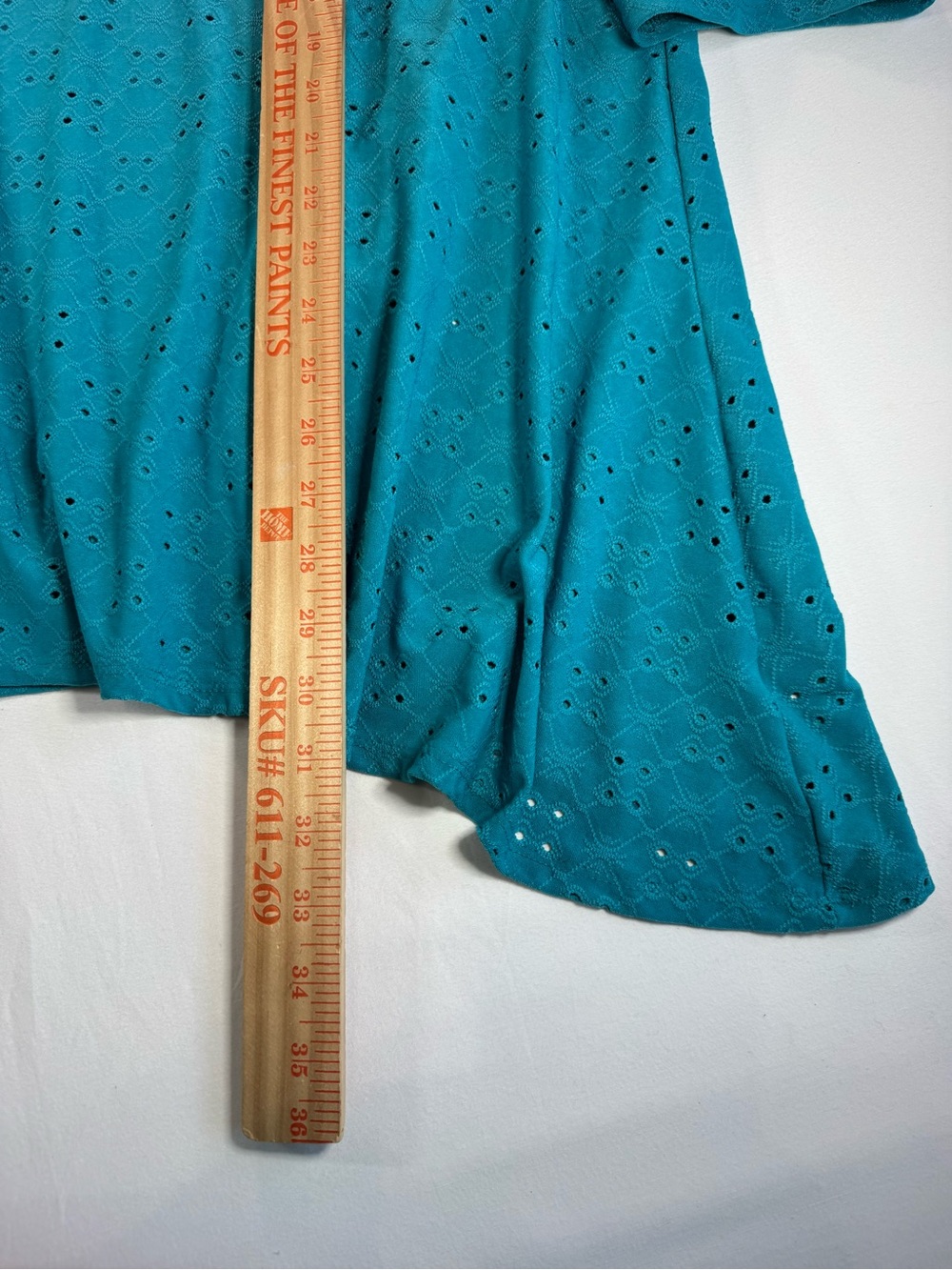 NY Collection Woman Teal Blue Cold Shoulder Eyelet Sharkbite Tunic Top Dress 2X - Picture 6 of 7